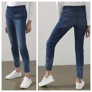 Chico's Women's Tie Dye Hem Pull On Ankle Jegging Medium Wash Size 14